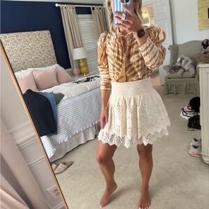 Zara Cream Eyelet Midi Skirt